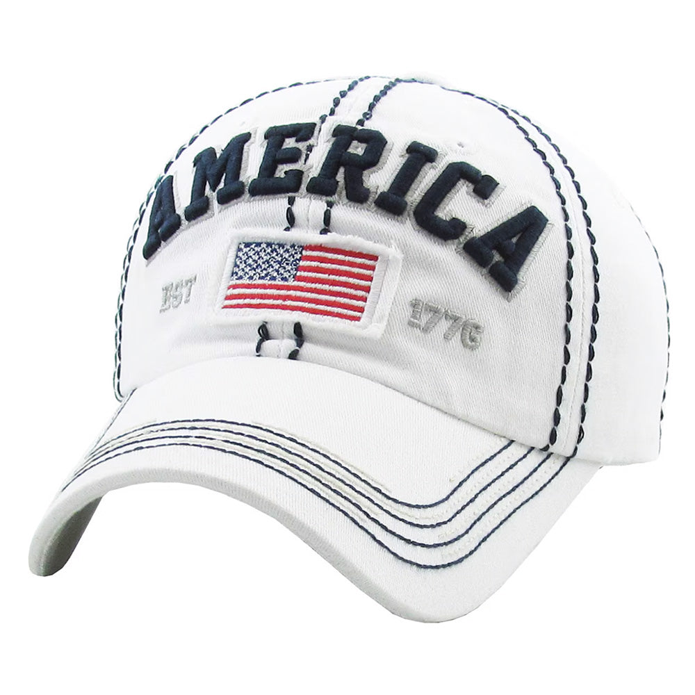 America Est 1776 Cotton Unisex Adjustable Cap white